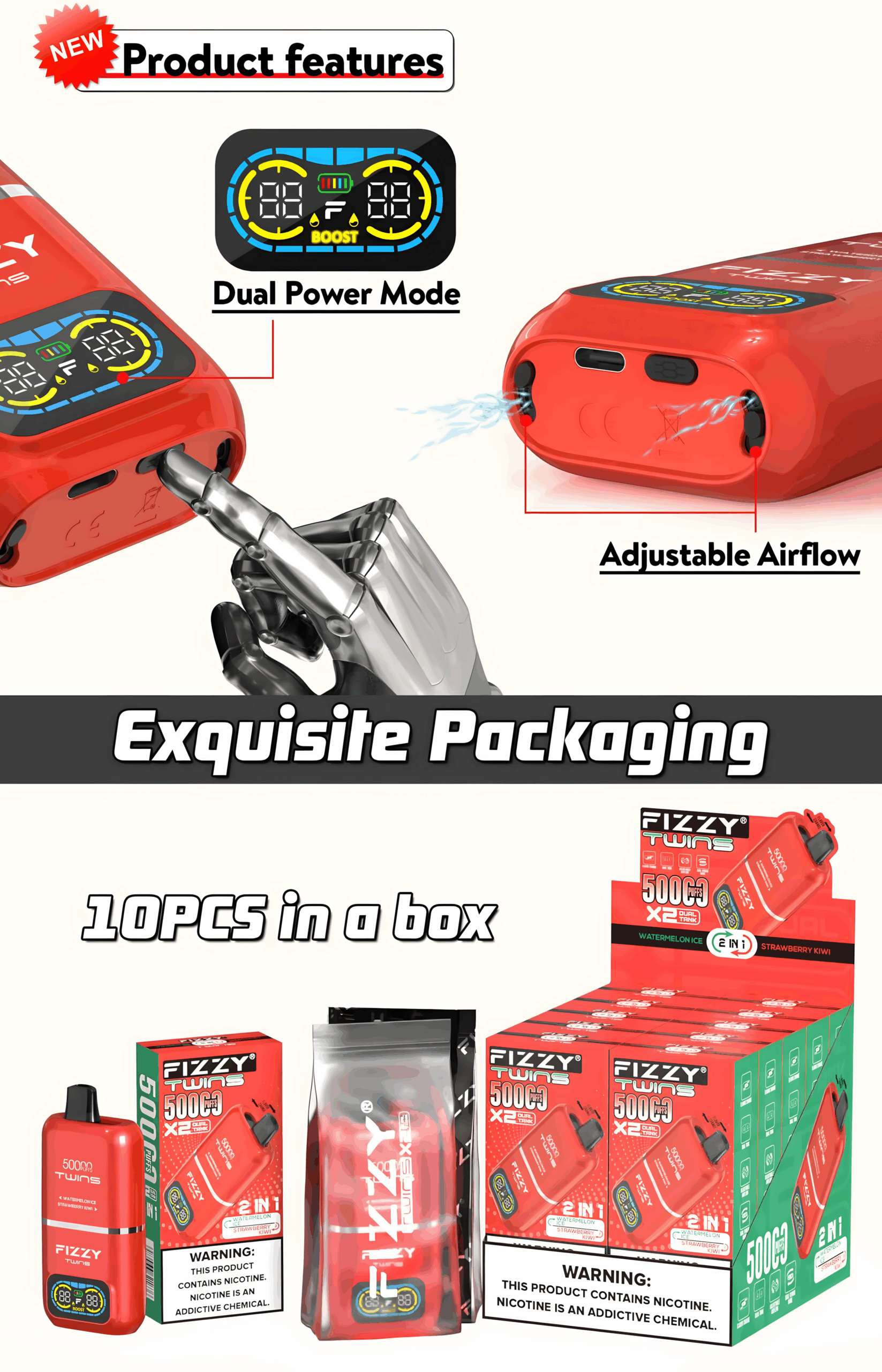 FIZZY TWINS 50000 DWUSMAKOWE,50000 Puffs