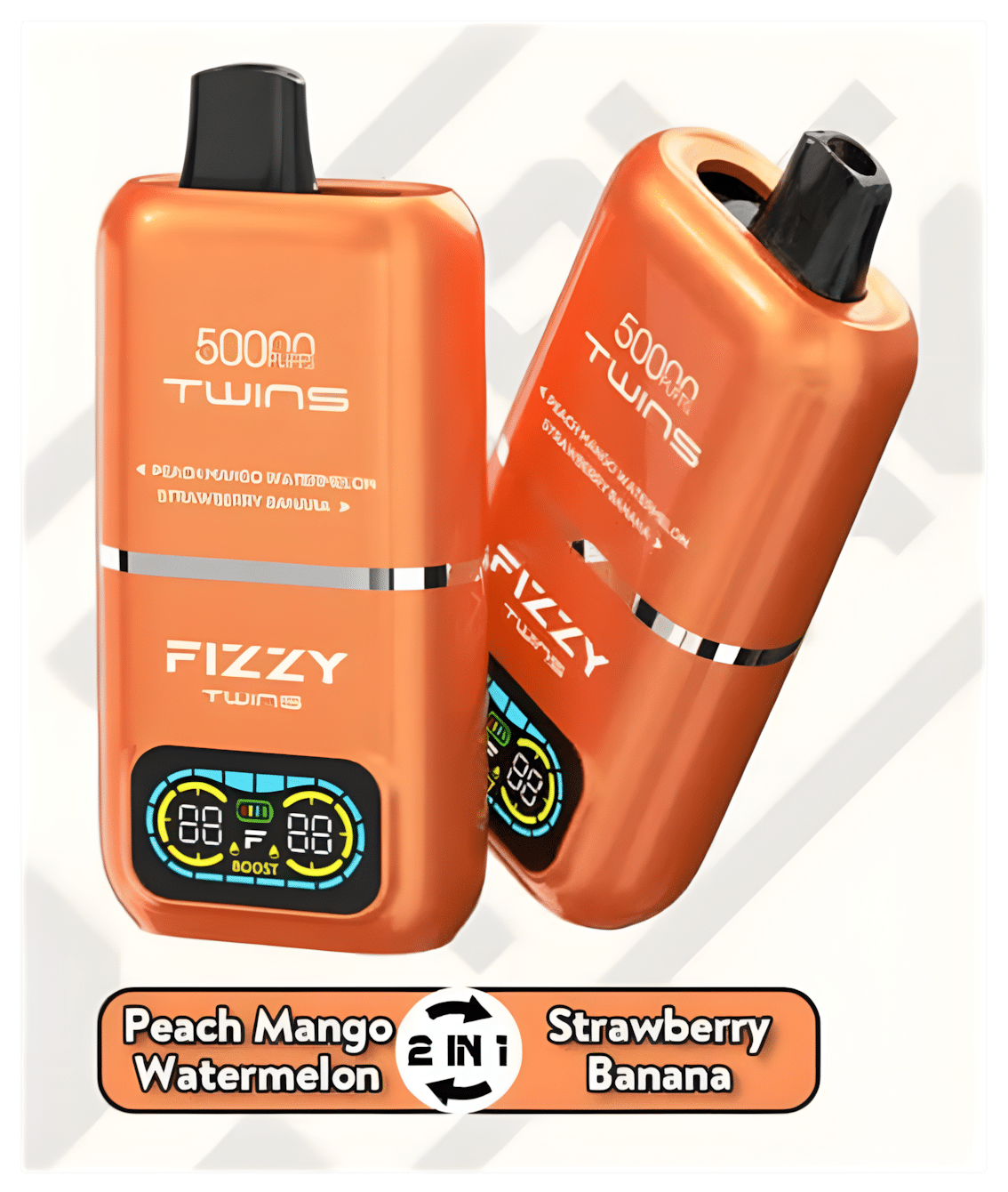 Zbliżenie na przełącznik smaku w e-papierosie FIZZY TWINS 50000 buchów