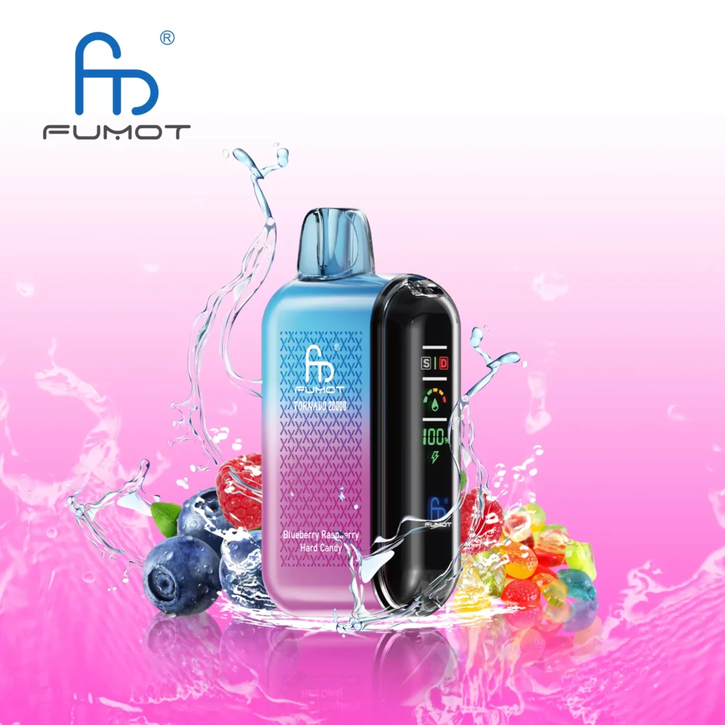 FUMOT vape with blueberry flavor and colorful candies