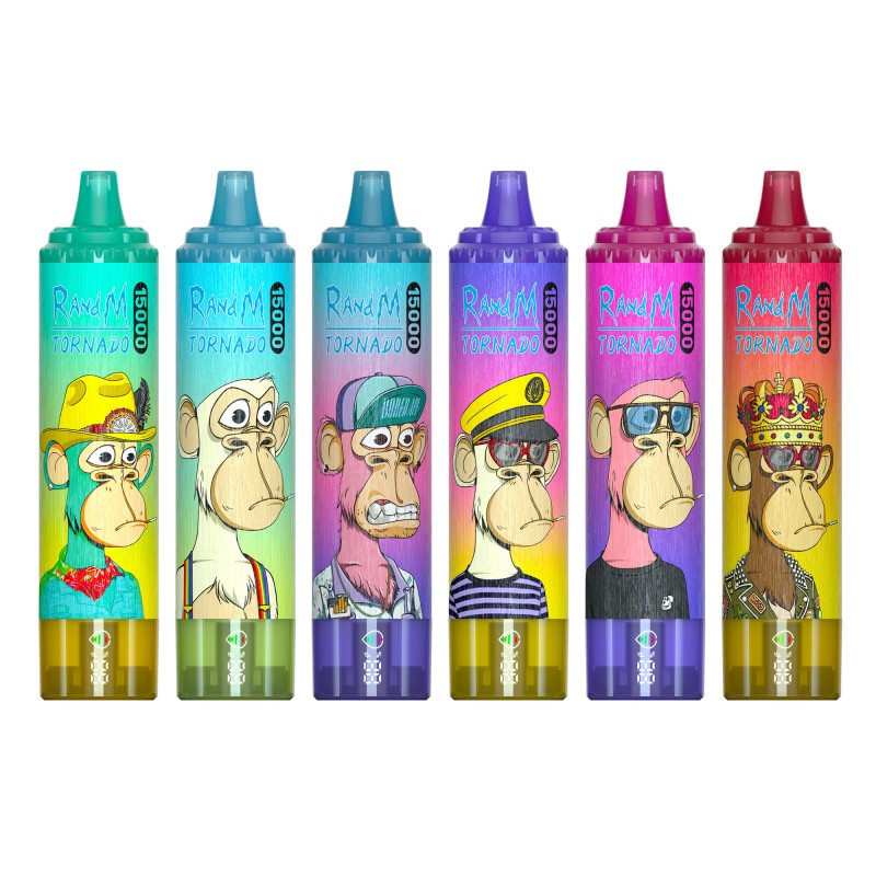 Colorful vape pens featuring cartoon monkey designs.