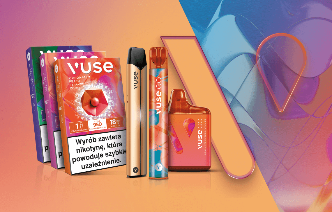 Assorted Vuse vape products with colorful packaging.