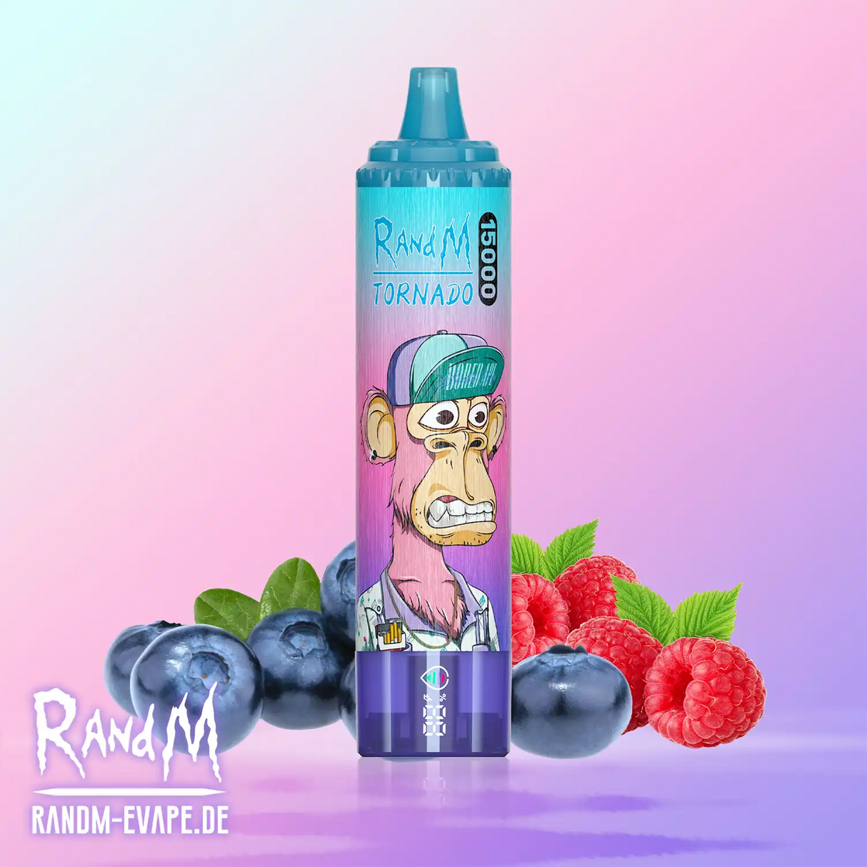 Colorful vape device with fruity background