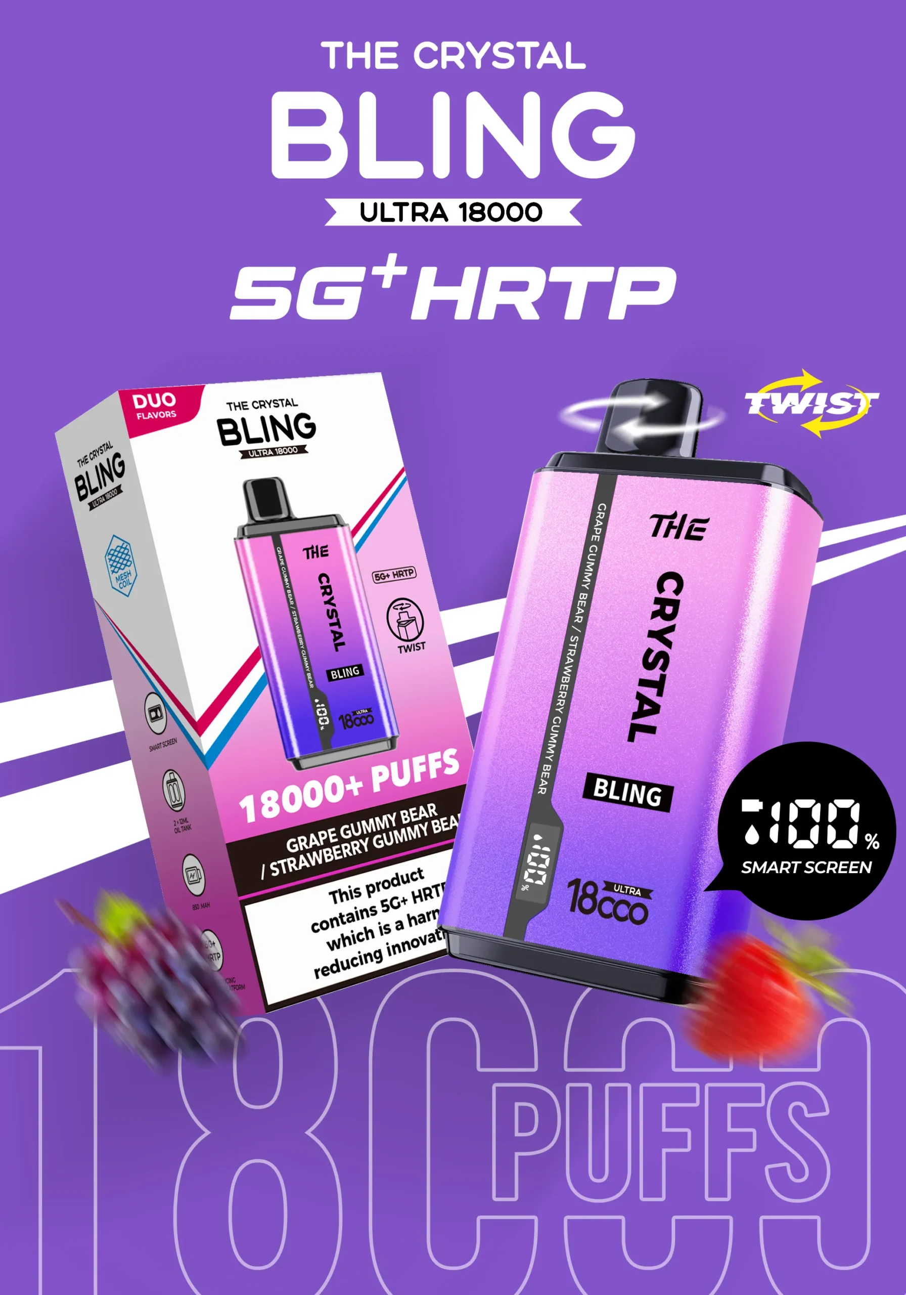 Crystal Bling vape, grape and strawberry flavors.