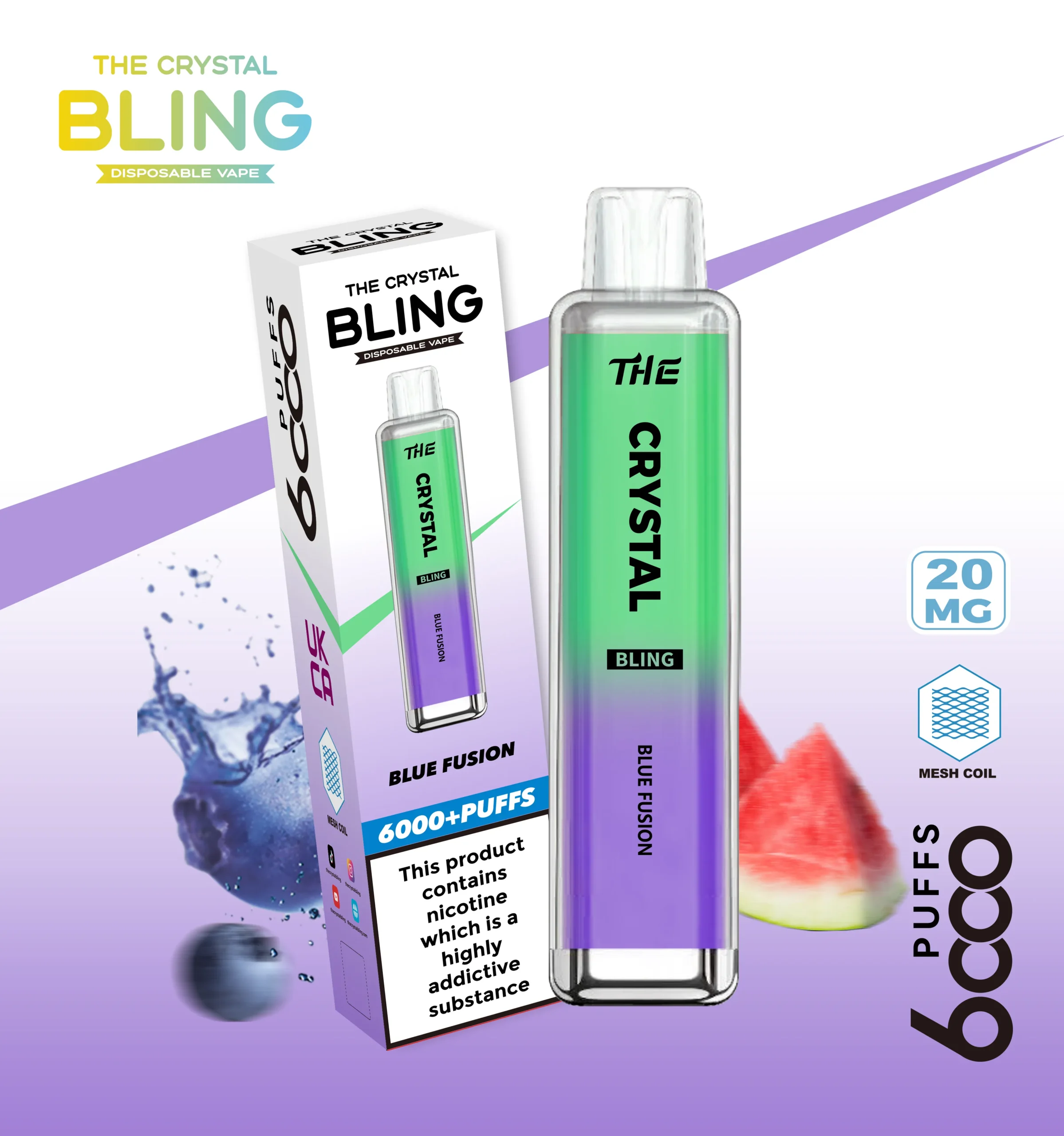 Crystal Bling disposable vape, Blue Fusion flavor.