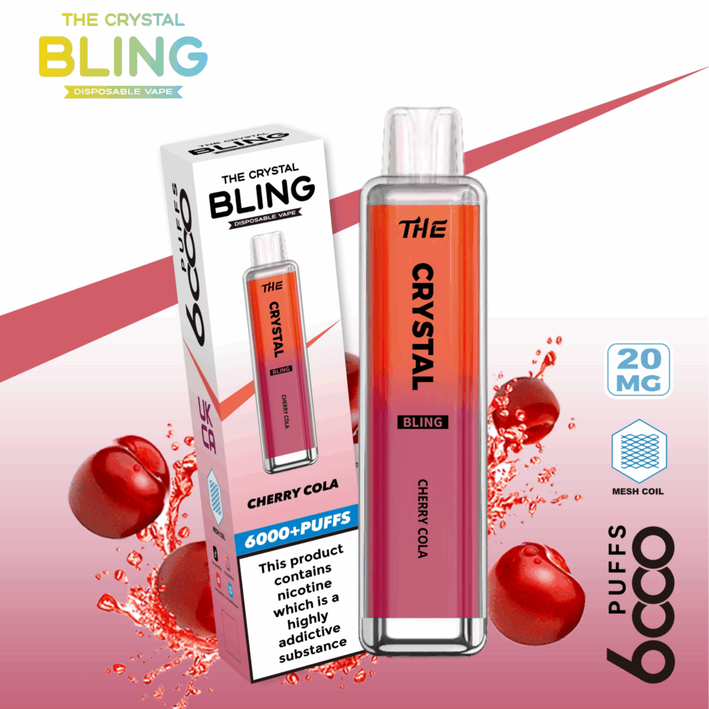 Crystal Bling disposable vape, cherry cola flavor.