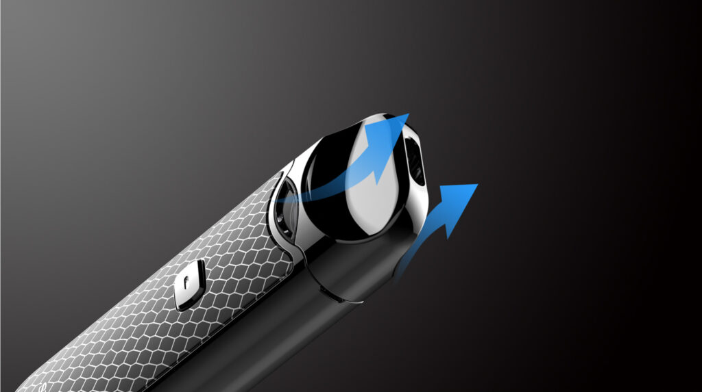 Close-up of a sleek vape device.