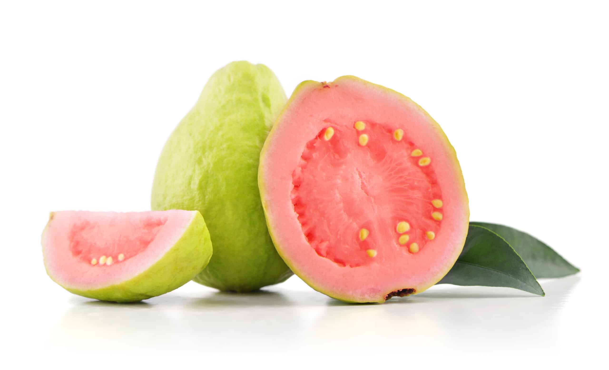 Fresh guava fruit with pink flesh and seeds