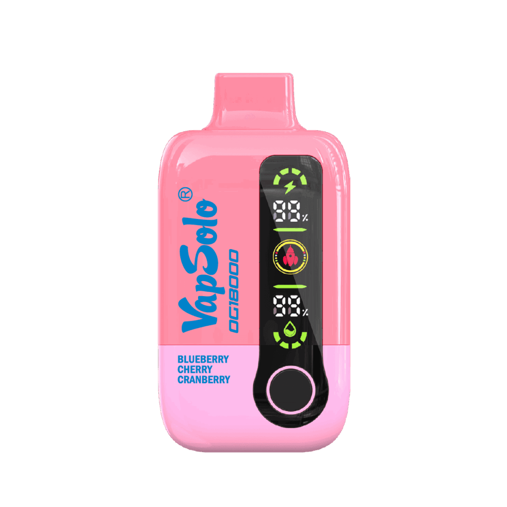 Vape device with blueberry, cherry, and cranberry flavors.
