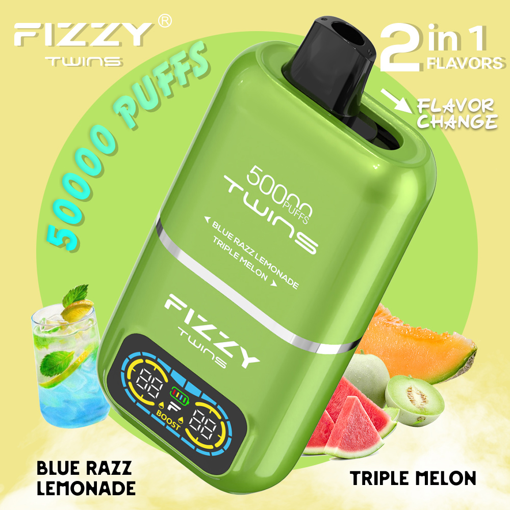 FIZZY TWINS vape featuring Blue Razz Lemonade and Triple Melon