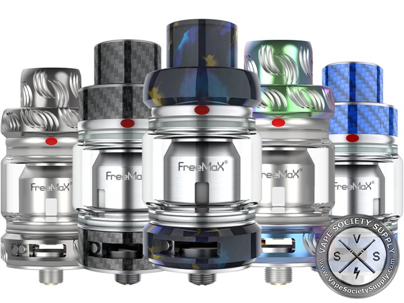 Collection of FreeMax vape tanks in various designs.