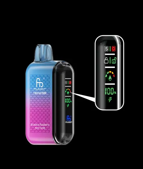Colorful vape device with digital display.