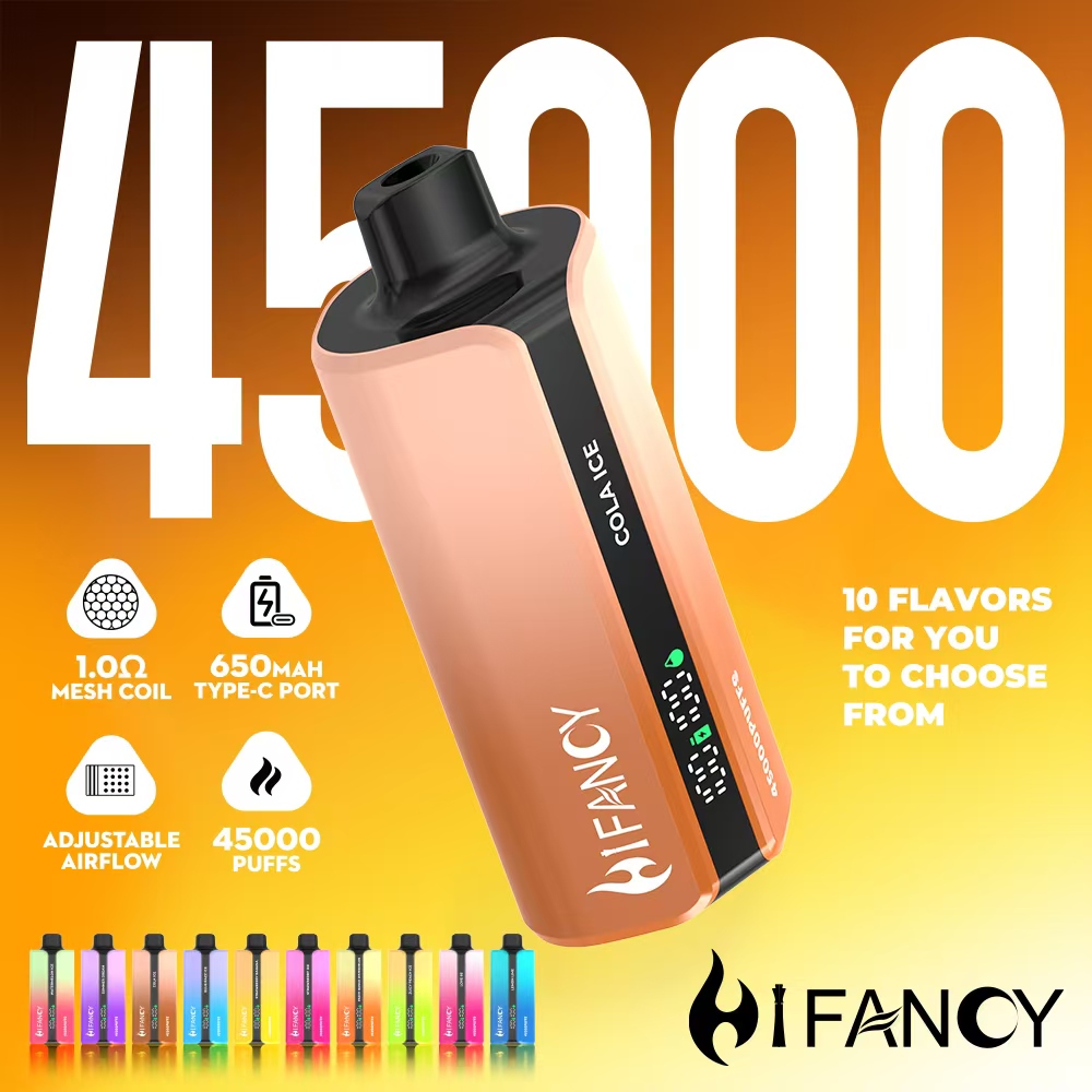 Hi Fancy vape with 45000 puffs and cola flavor.