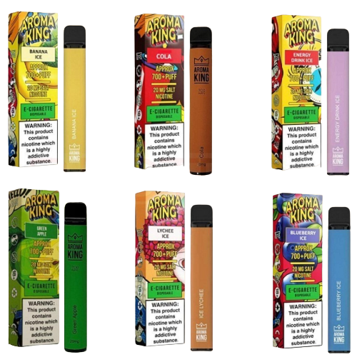 Variety of Aroma King e-cigarette flavors displayed
