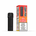 Black vape pod with red packaging