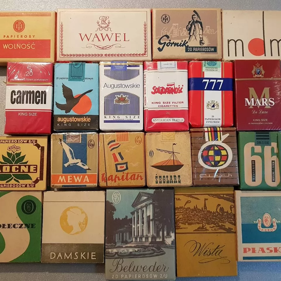 Collection of vintage cigarette packs arranged neatly.