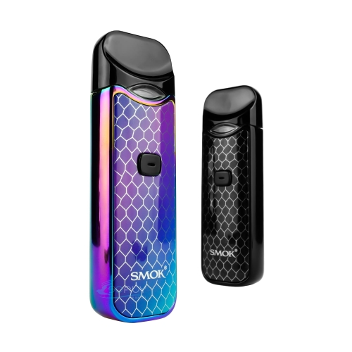 Two sleek SMOK vaping devices in various colors