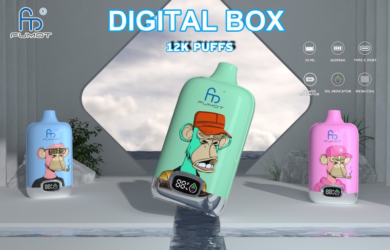 Dwa e-papierosy jednorazowe, Fumot Digital Box i RandM Tornado Bar, ustawione obok siebie, symbolizujące ich