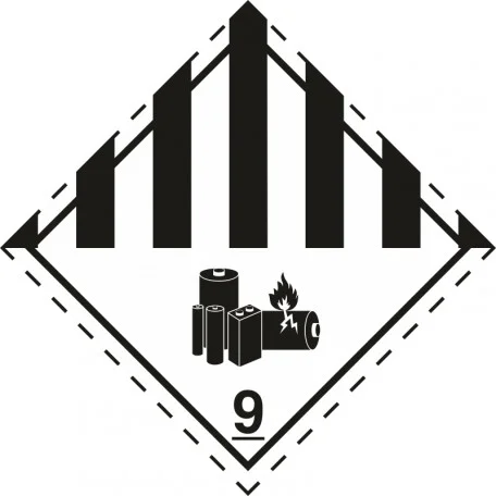 Ikona przedstawiająca zagrożenie pożarowe związane z bateriami litowo-jonowymi w kontekście lotnictwa, podkreślająca kwestie bezpieczeństwa.