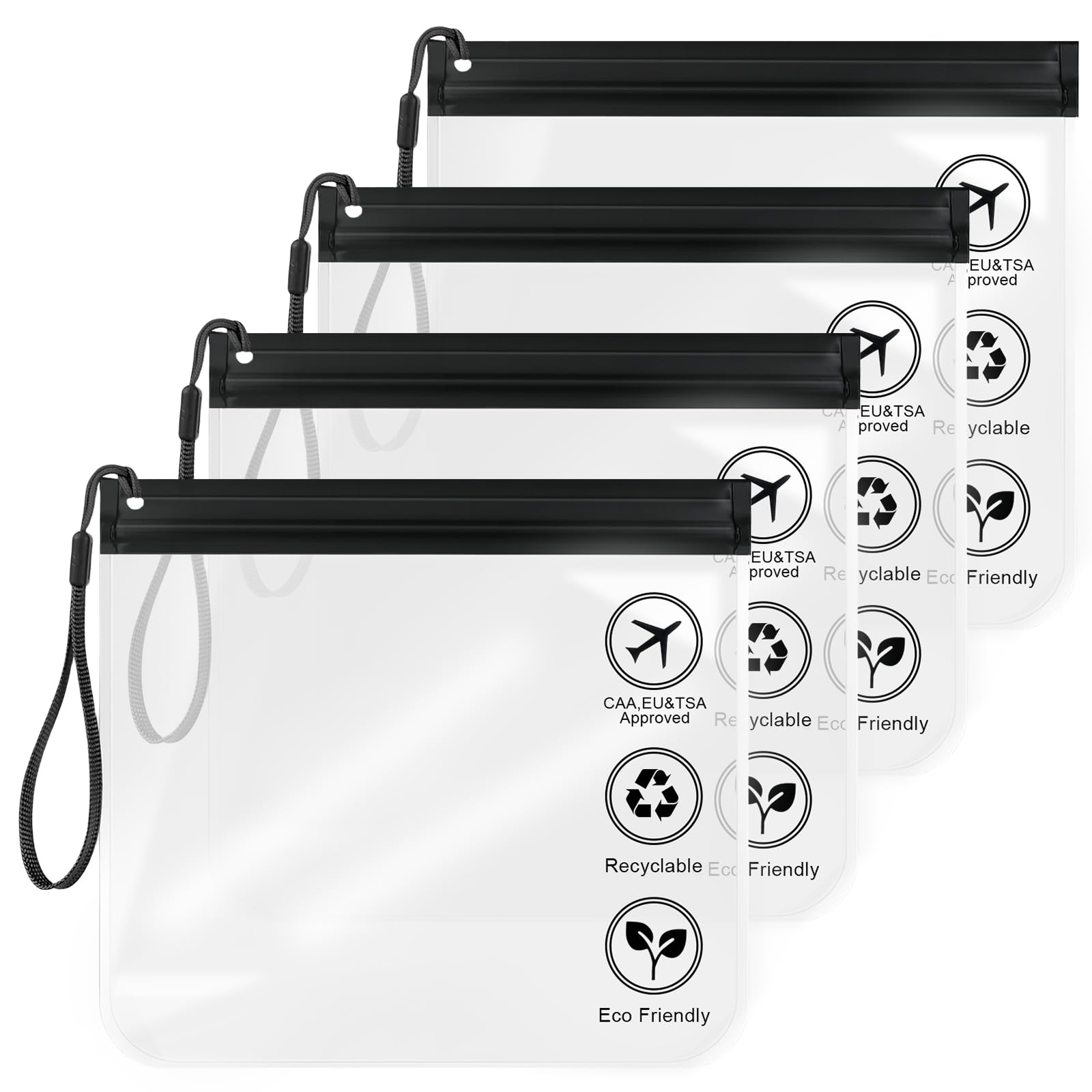 Przezroczysta, zamykana torebka strunowa o pojemności 1 litra, wypełniona buteleczkami z liquidami do e-papierosa i małymi kosmetykami, gotowa do kontroli bezpieczeństwa.