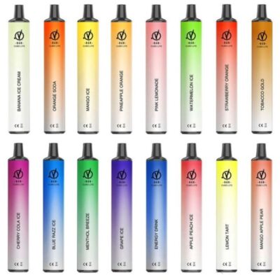 Zdjęcie asortymentu e-papierosów jednorazowych w sklepie.