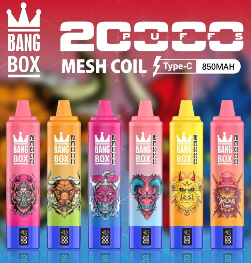 Graficzne porównanie designu e-papierosów Bang King (podłużny, przypominający berło) i Bang Box (kompaktowy, pudełkowy, cyfrowy).