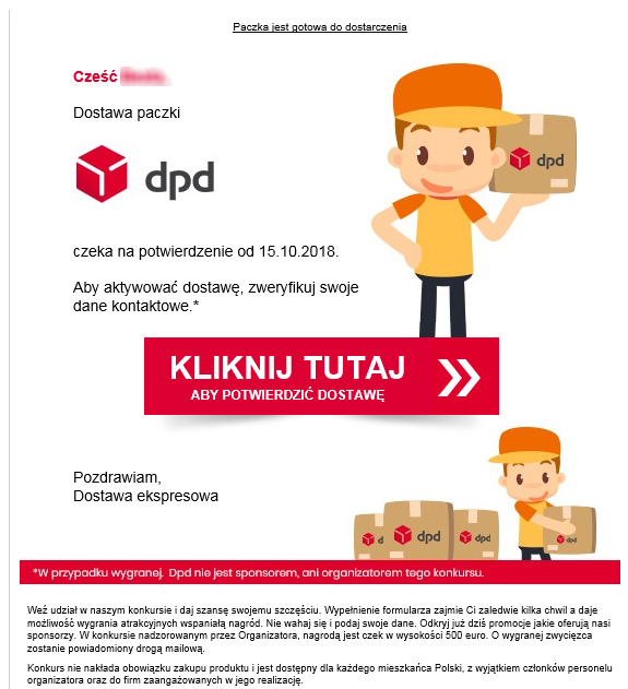 Pracownik firmy kurierskiej (np. z logo DPD, DHL, UPS) odmawiający przyjęcia paczki zawierającej e-papierosy lub płyny, symbolizujący problem z dostawą.