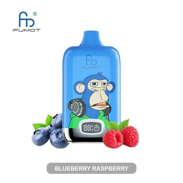 Zbliżenie na e-papieros Fumot Digital Box 12000, podkreślające jego minimalistyczny, pudełkowaty kształt i duży wyświetlacz cyfrowy.