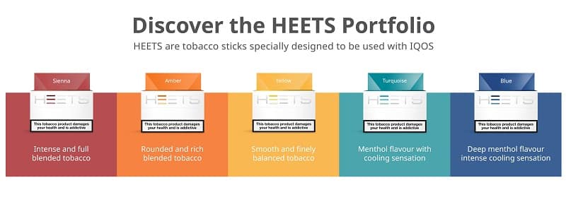Zdjęcie prezentujące wszystkie smaki wkładów HEETS.