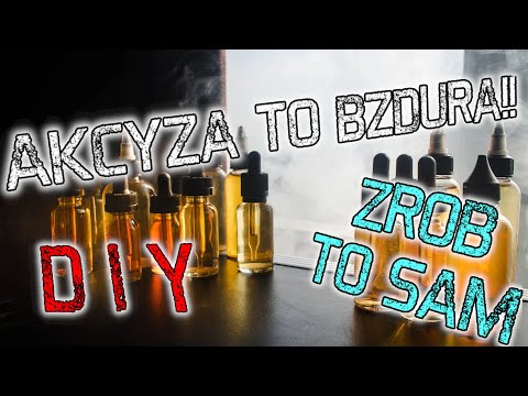 Buteleczka liquidu do e-papierosa z wyraźnie widoczną polską banderolą akcyzową, symbolizującą zgodność z przepisami podatkowymi.