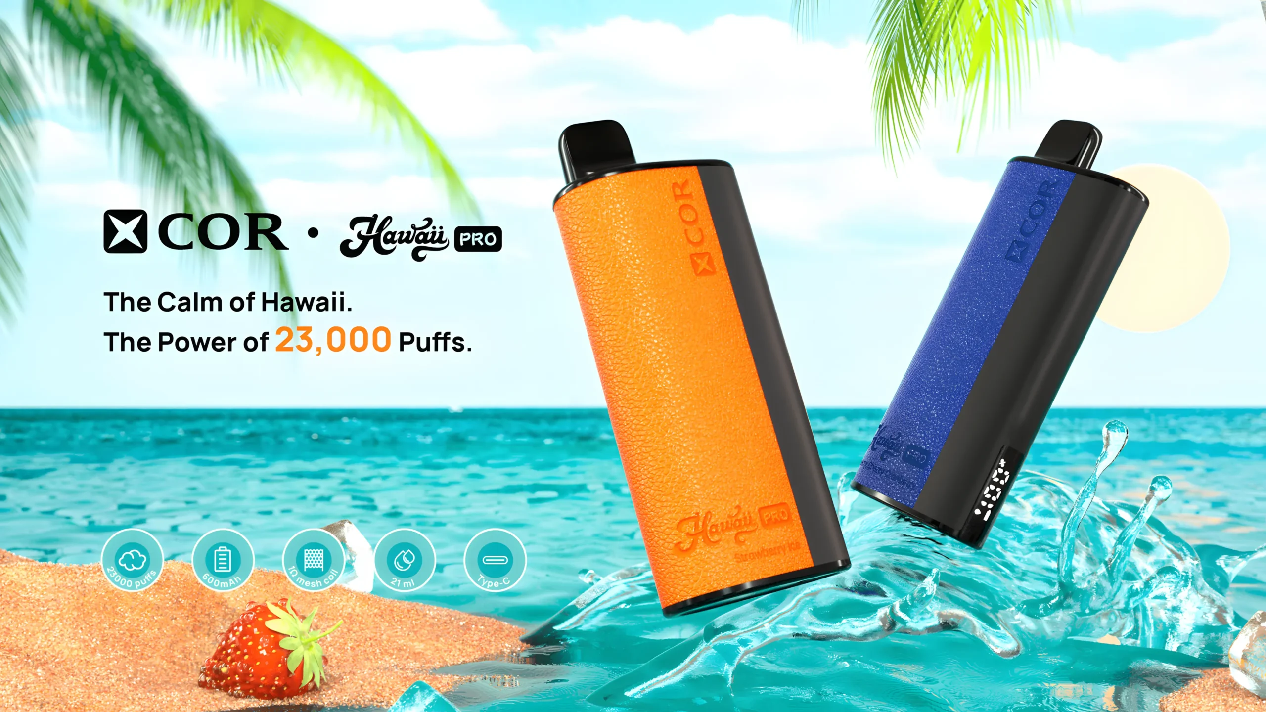 e-papieros jednorazowy,xcor hawaii pro,23000 puffs,test,recenzja,e-liquid,bateria,mesh coil,smaki,wydajność