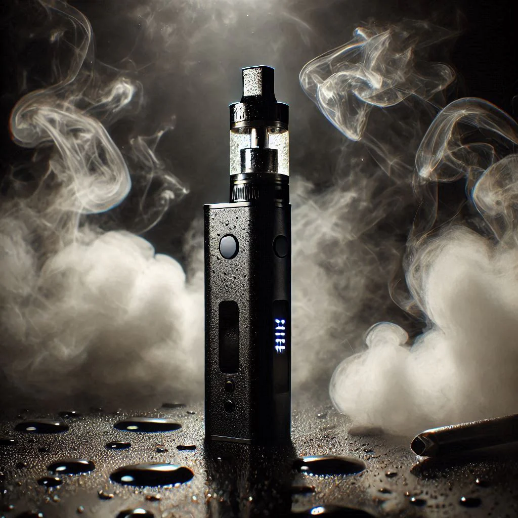 Ilustracja przedstawiająca sprzeczne trendy: innowacyjne liquidy i ostrzeżenie o regulacjach.