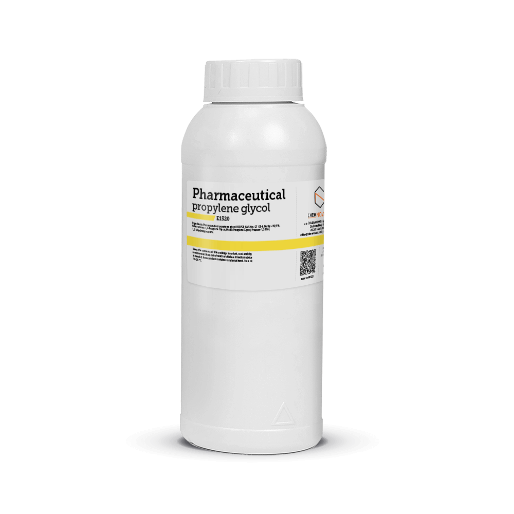 Zdjęcie klarownej, bezbarwnej cieczy – glikolu propylenowego.