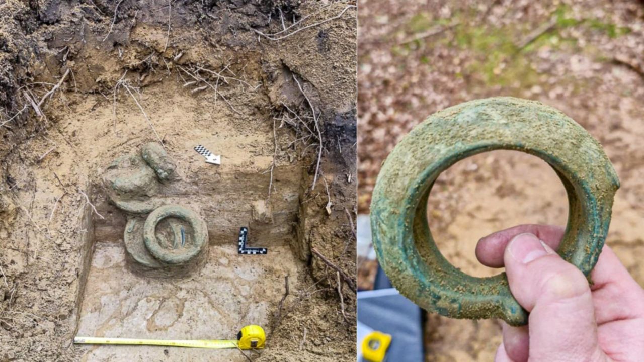 Ilustracja archeologa w kapeluszu fedora, z pędzlem, badającego starożytny artefakt przypominający e-papierosa.