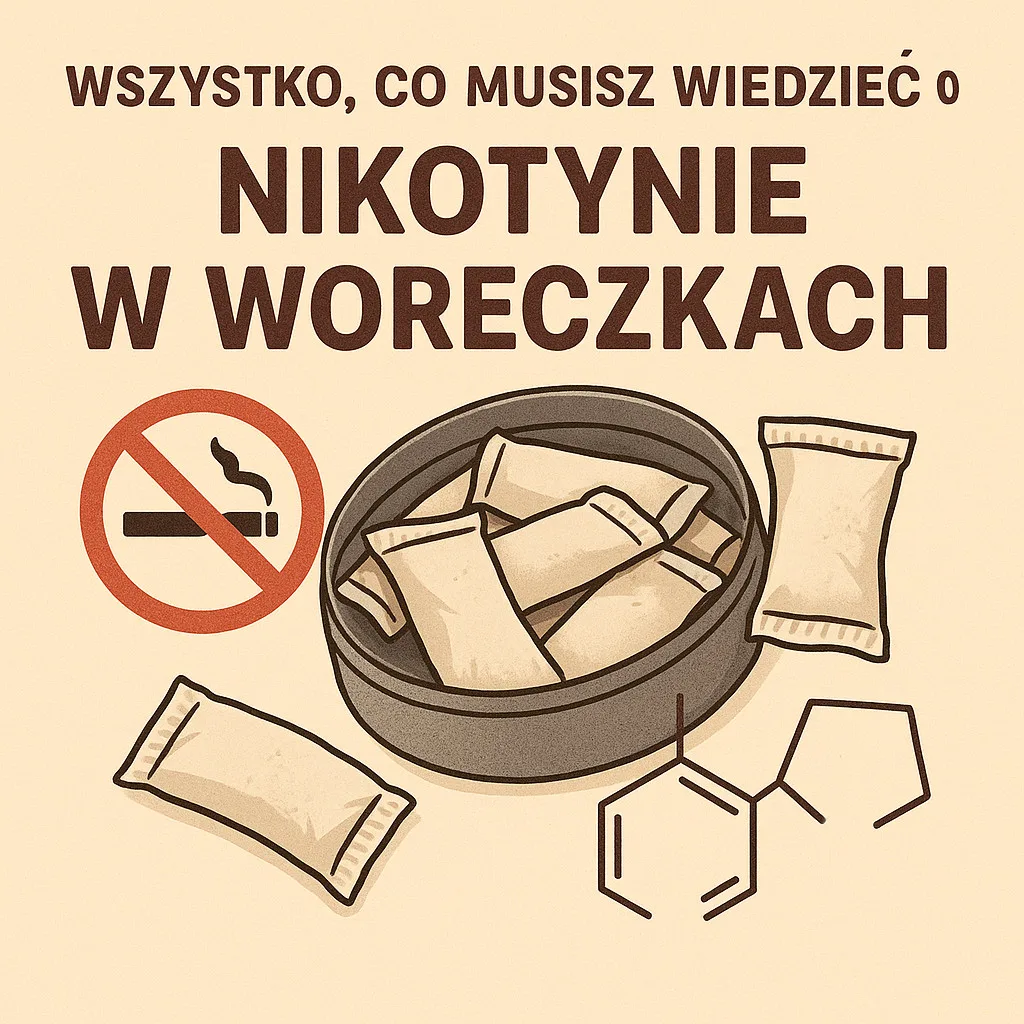 Infografika podsumowująca kluczowe informacje o nikotynie w e-papierosach.