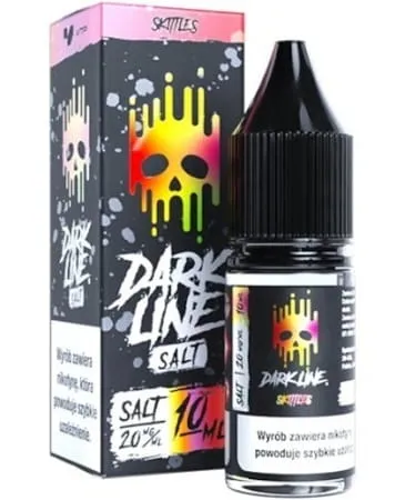 Butelka e-liquidu o smaku żelków Gummy Bear lub kolorowych cukierków Skittles, otoczona misiami żelkami i innymi słodyczami.