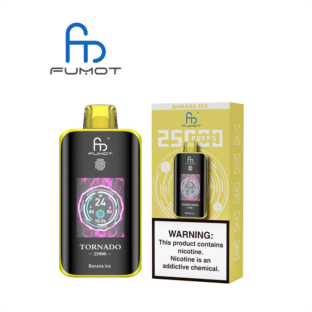 Ekran e-papierosa Fumot wyświetlający procent baterii i ikonę płynu, wyglądający jak solidny, funkcjonalny wskaźnik z czołgu.