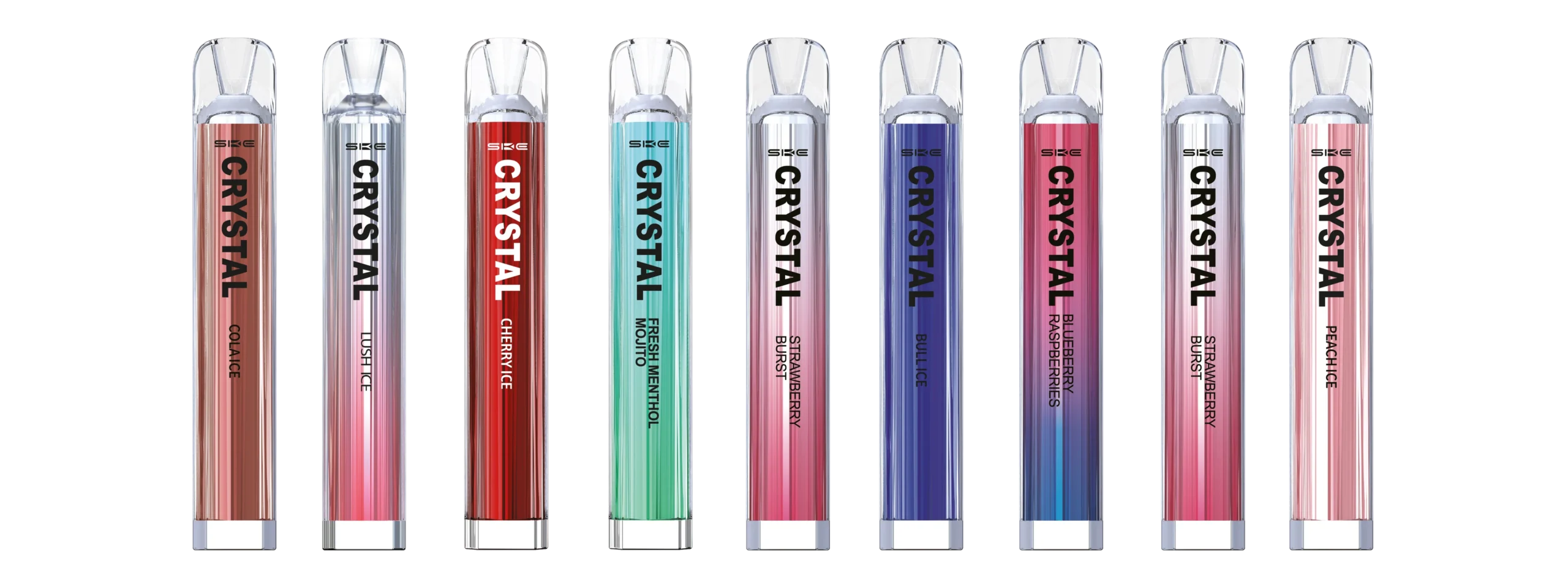 Bardzo szczegółowe zbliżenie na fasetowaną, przezroczystą obudowę jednorazówki Crystal, z widocznym efektem załamywania światła, podkreślającym jej diamentowy wygląd.