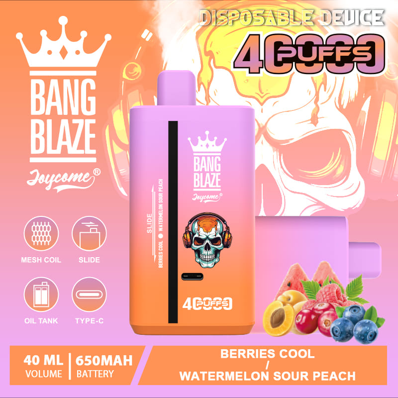 Zdjęcie jednorazowego e-papierosa Bang Blaze 40000 Puffs Dual Smak, z widocznym designem i ewentualnie symbolami dwóch smaków.