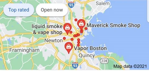 Schematyczna mapa dużego miasta z zaznaczonymi klastrami sklepów z e-papierosami