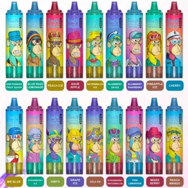 Młoda osoba (nastolatek) zaintrygowana kolorowymi opakowaniami e-papierosów jednorazowych, z widocznym znakiem ostrzegawczym o zakazie sprzedaży dla nieletnich w tle.