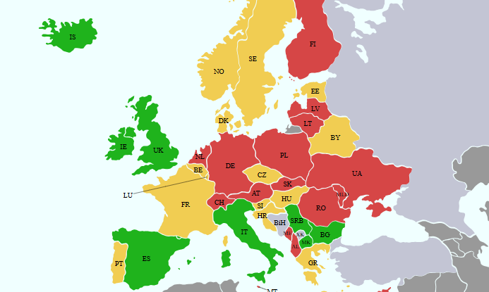 Mapa Europy z zaznaczonymi krajami (np. Francja, Belgia, Wielka Brytania) symbolizującymi zakaz lub dyskusję na temat e-papierosów jednorazowych, z ogólnym kontekstem UE.