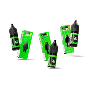 Osoba stojąca przed ścianą ekspozycyjną w futurystycznym sklepie vape, na której widać wiele różnych modeli e-papierosów jednorazowych, wyrażająca dezorientację.