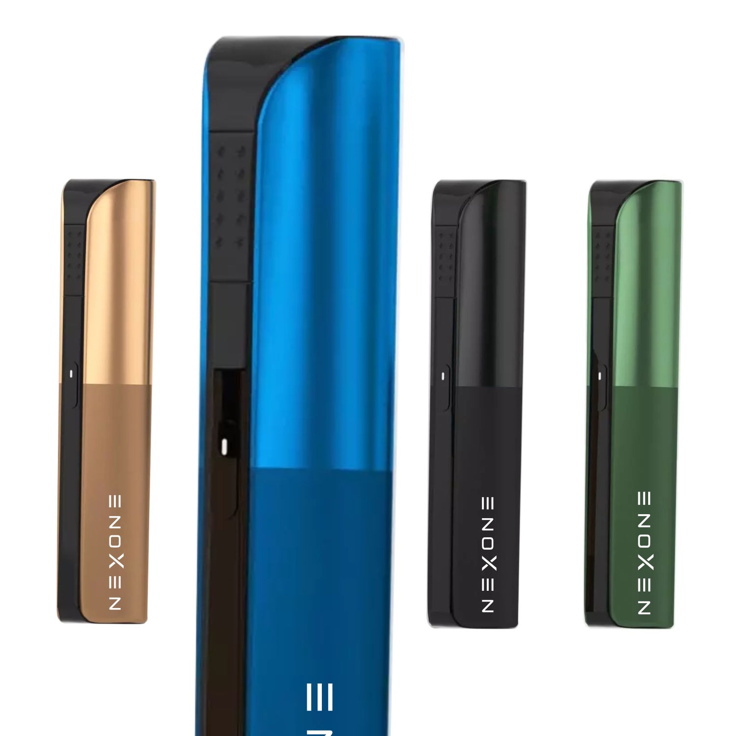 Urządzenie do podgrzewania tytoniu, np. model IQOS, z włożonym wkładem tytoniowym i delikatną smugą pary.