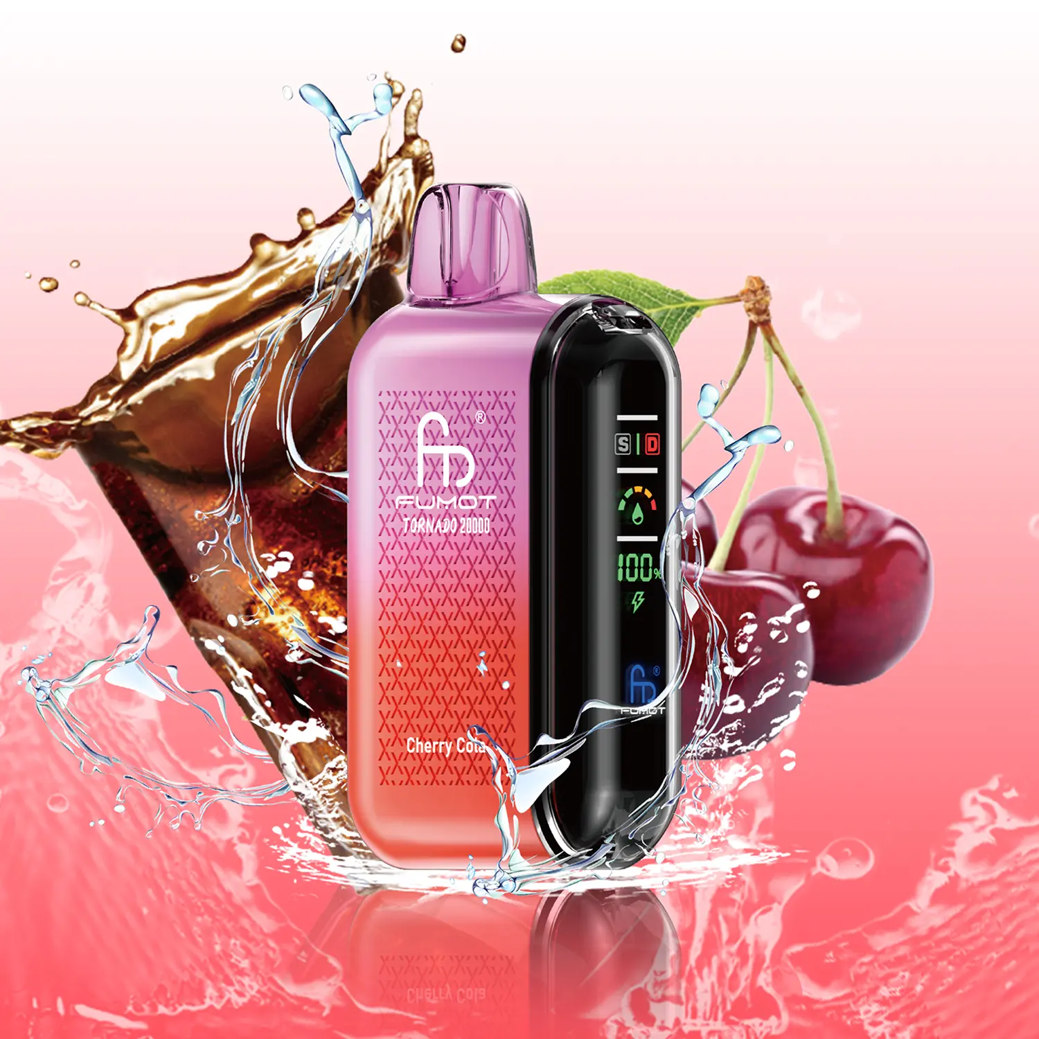 Młody student cloud chaser wypuszczający imponującą, gęstą chmurę pary z e-papierosa Fumot Tornado 15k, być może wykonujący tricki z dymu.