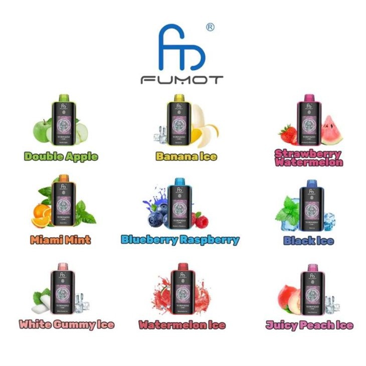 Zdjęcie kultowego e-papierosa jednorazowego RandM Tornado z charakterystycznym designem i logo.