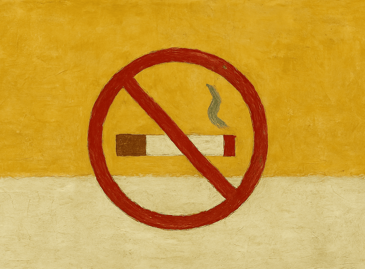 Znak zakazu z przekreślonym megafonem lub plakatem reklamowym, symbolizujący zakaz promocji i reklamy e-papierosów w Polsce.