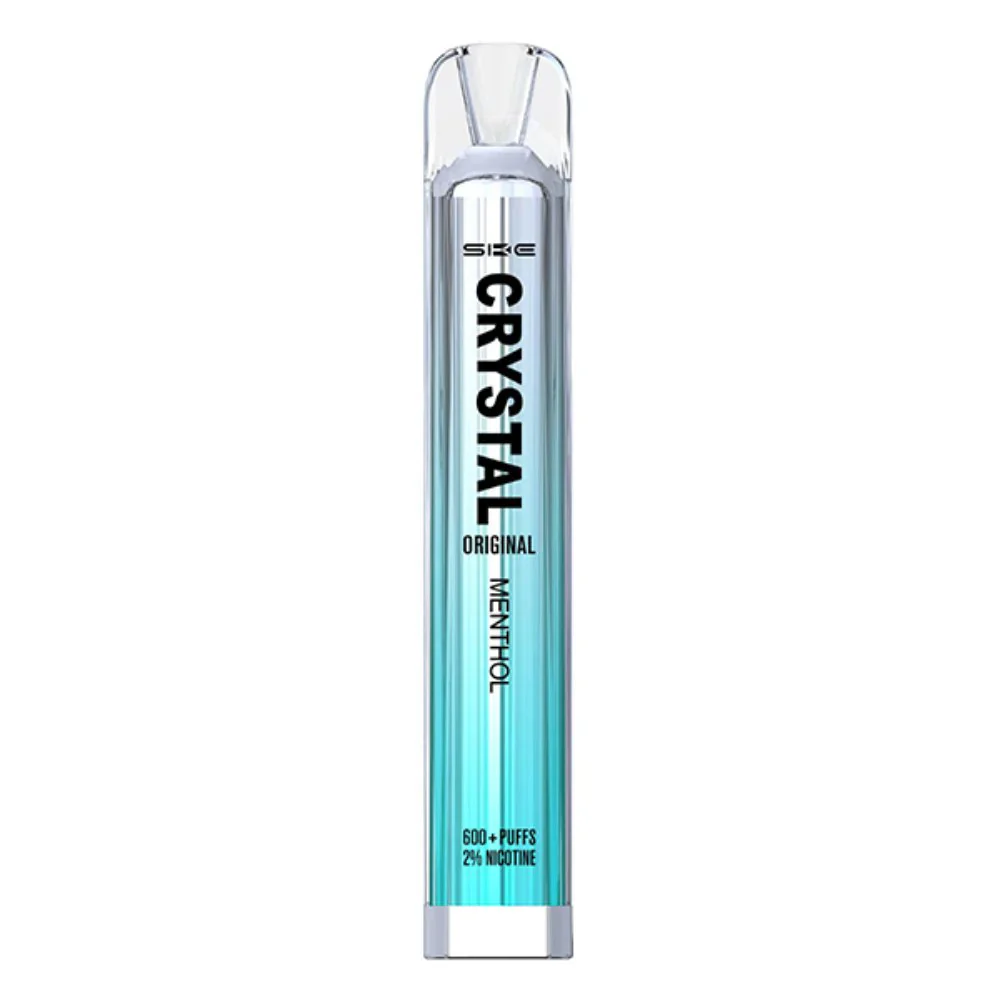 Zbliżenie na przezroczysty, biżuteryjny jednorazowy e-papieros SKE Crystal Bar, podkreślające jego elegancki design i detale.