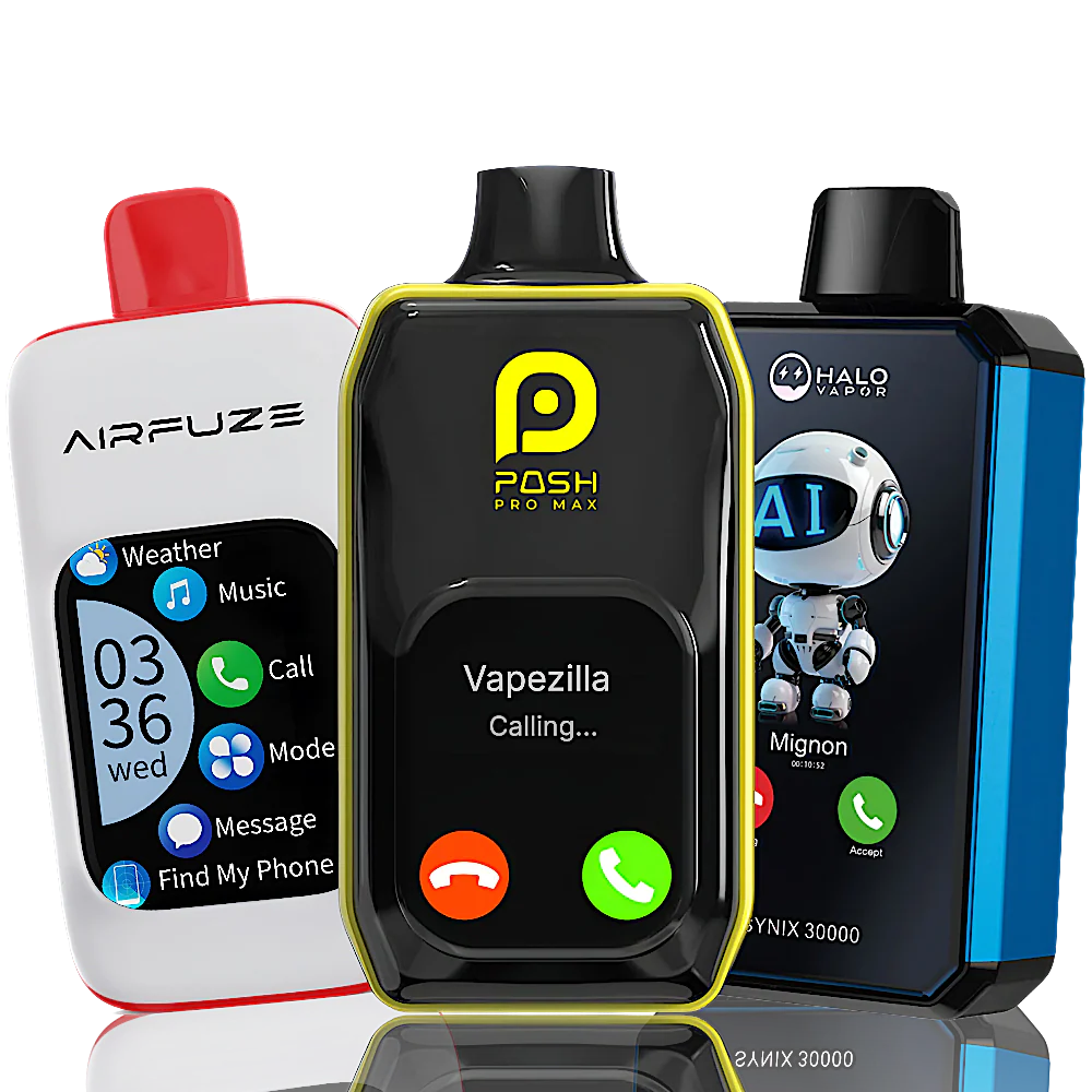 Obraz kryształowej kuli, w której odbijają się futurystyczne e-papierosy i zaawansowane technologie vape, symbolizujący przewidywania przyszłości rynku.