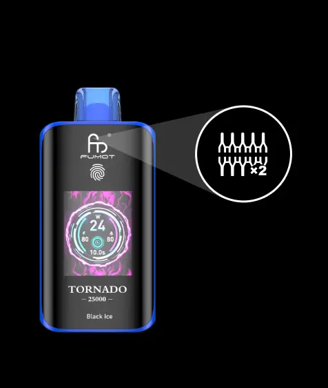 Stos e-papierosów Fumot RandM Tornado z dokumentami i lupą symbolizującymi analizę recenzji.