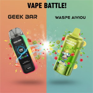 Stylizowany robot o futurystycznym wyglądzie, trzymający i testujący e-papierosa Fizzy Twins, symbolizujący precyzyjny test wytrzymałości.